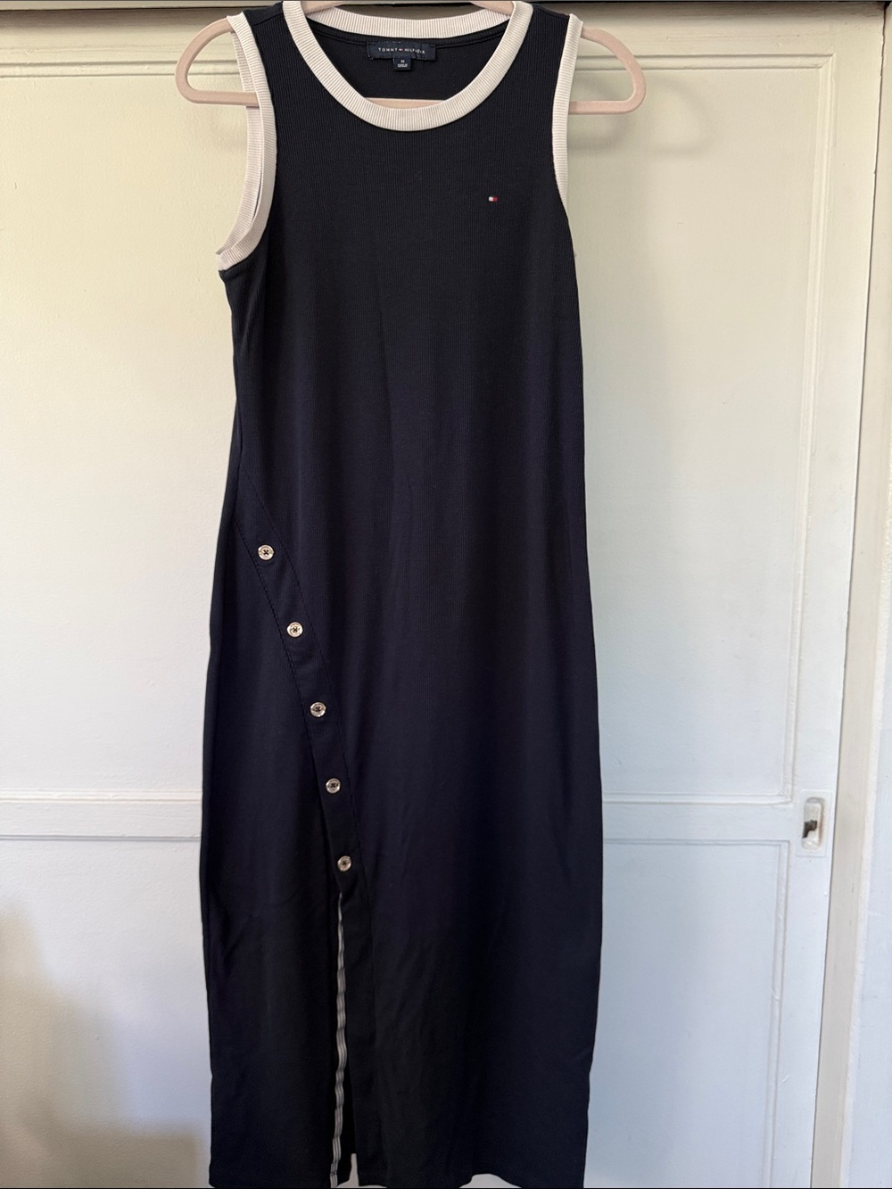 Tommy Hilfiger Navy Blue Maxi Tank Dress with Cream Trim